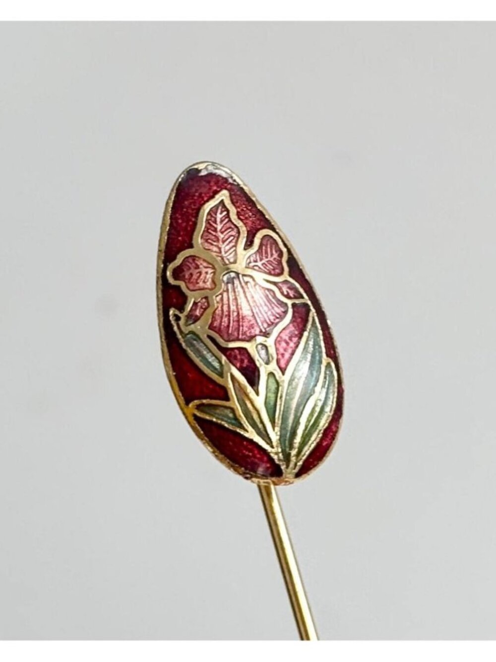 Cloissone Floral Enameled Vintage Oval Shaped Stick Pin | Hat Pin